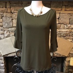 Banana Republic olive green ruffle sleeve top